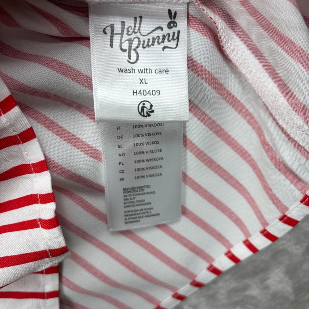 Hell Bunny Ahoy Dress XL UK 16 Red White Striped Nautical Retro Button Summer - Picture 12 of 14
